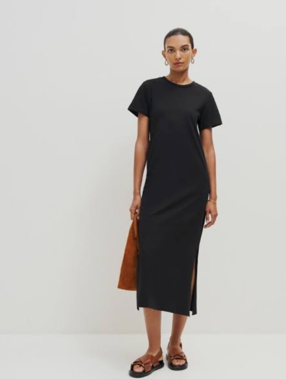 Reformation Bronwyn Jersey Knit Midi Dress With Slit L Black $148 Tshirt Dress